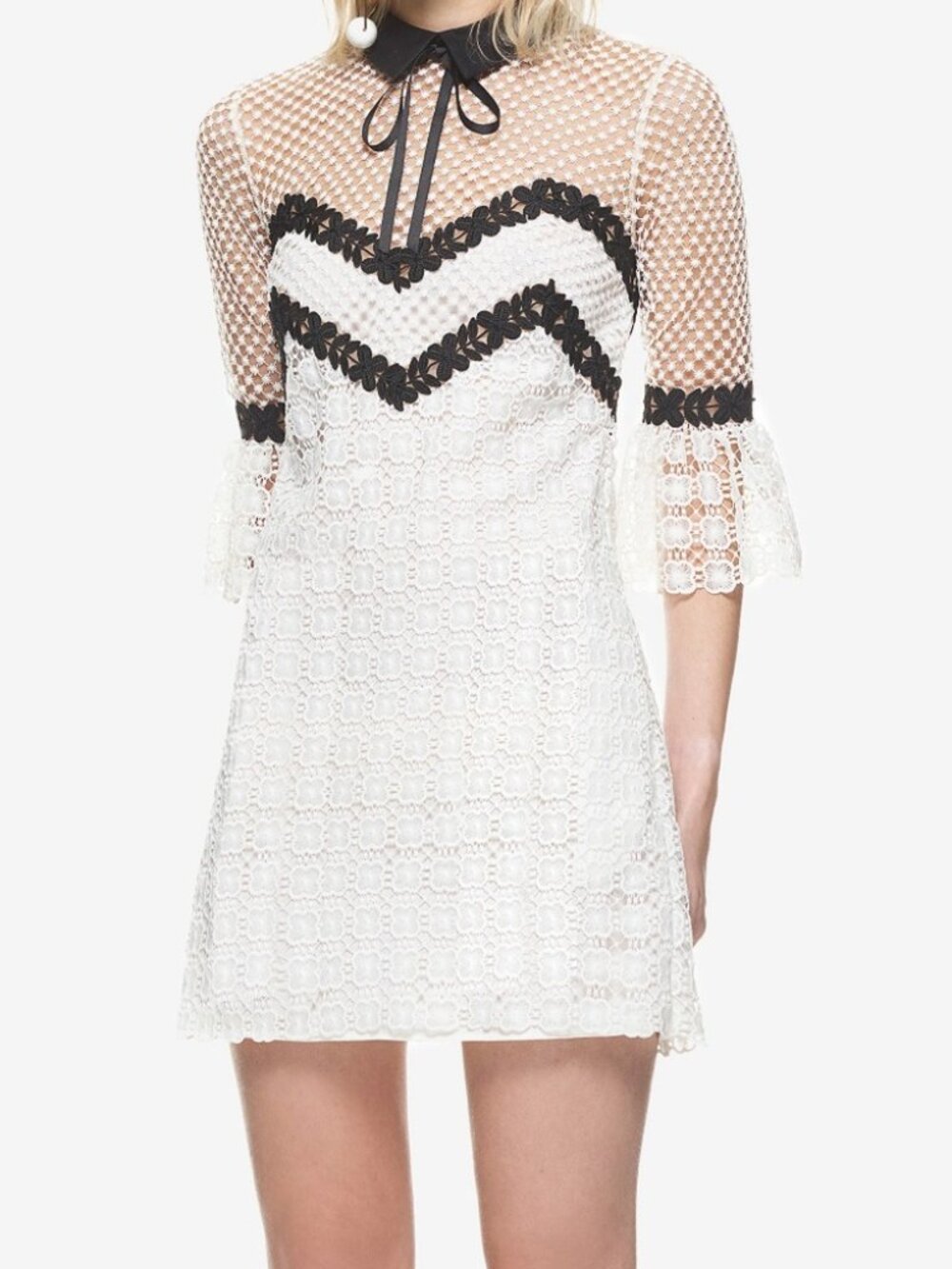 Self-Portrait Monochrome Petal Lace Mini Dress